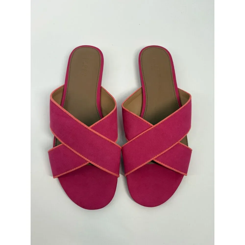J.Crew Pink Suede Slide Sandals | Crisscross Strap Flat Sandals - Picture 2 of 8